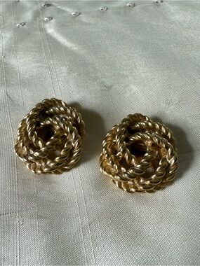 Vtg 60s Bluette Gold-Tone Twisted Rope Knot shoe clips preppy classic nautical